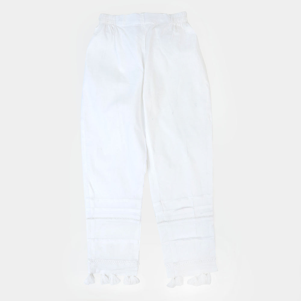 Teens Girls Cotton Straight Pant - White