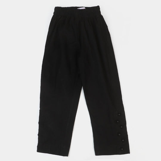 Girls Cotton Straight Pant- Black