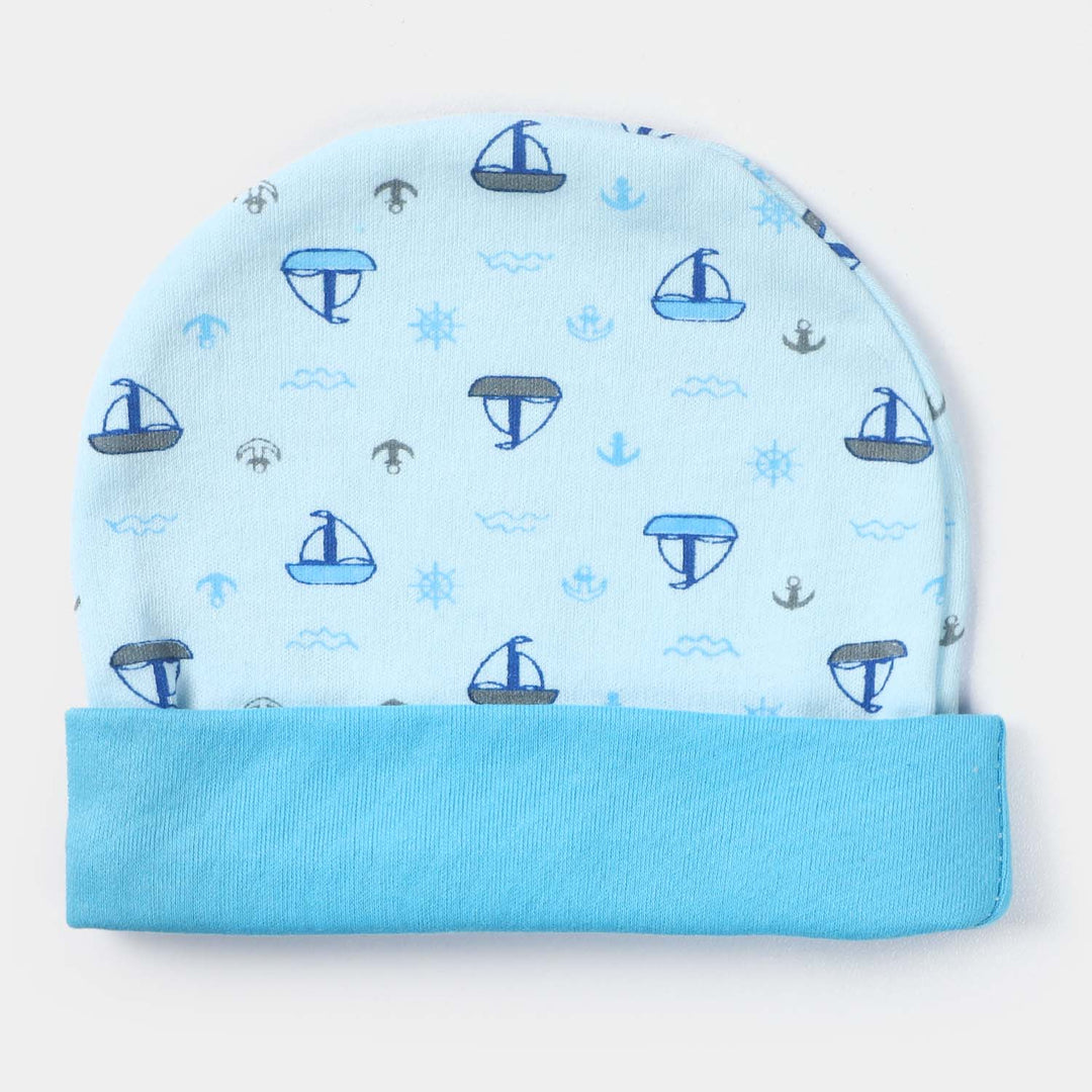 Cap Ship Print D-Blue | 0-3M