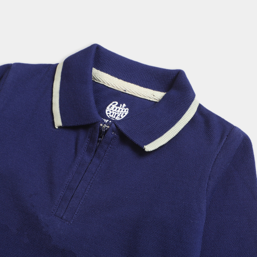 Infant Boys Polo T-Shirt Half Zip-Navy Blue