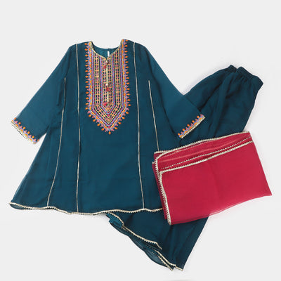 Girls Viscose 3PCs Suit Bahaar - S.Green