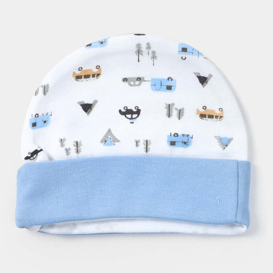 Cap Car Print W. Blue | 0-3M