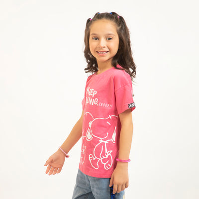 Girls T-Shirt H/S Keep Smiling  - H.Pink