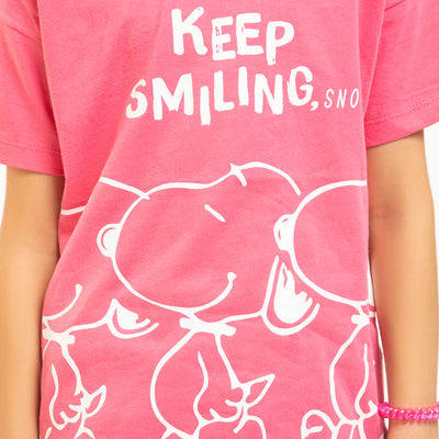 Girls T-Shirt H/S Keep Smiling  - H.Pink