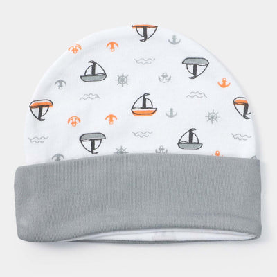 Cap Ship Print W-Gray | 0-3M