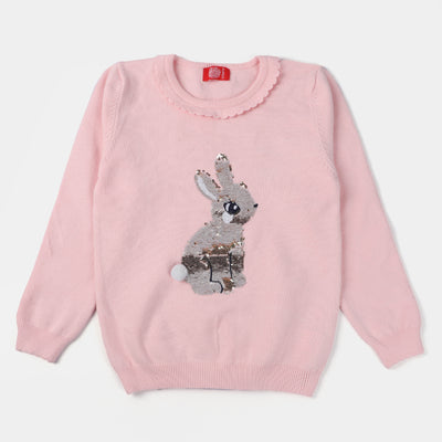 Girls Knitted Sweater Rabbit-Light Pink