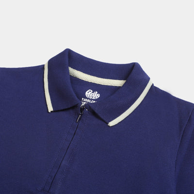 Boys Cotton Polo T-Shirt Half Zip-Navy Blue