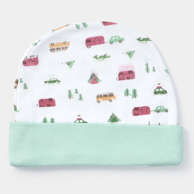 Cap Car Print W. Green | 0-3M