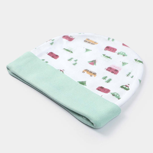 Cap Car Print W. Green | 0-3M