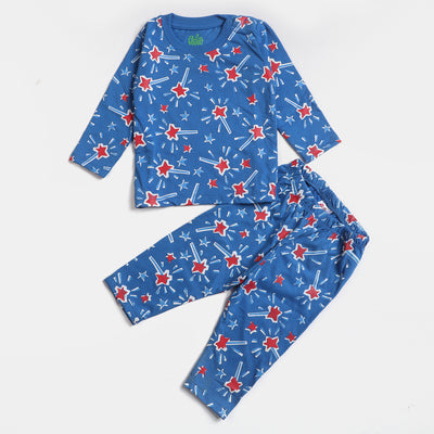 Infant Boys Knitted Night Suit Shooting Stars-D.Blue