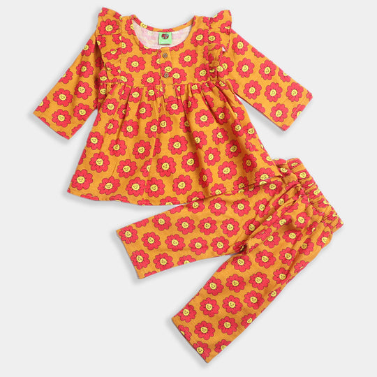 Girls khaddar 2PC Suit Smile Flower-Citrus