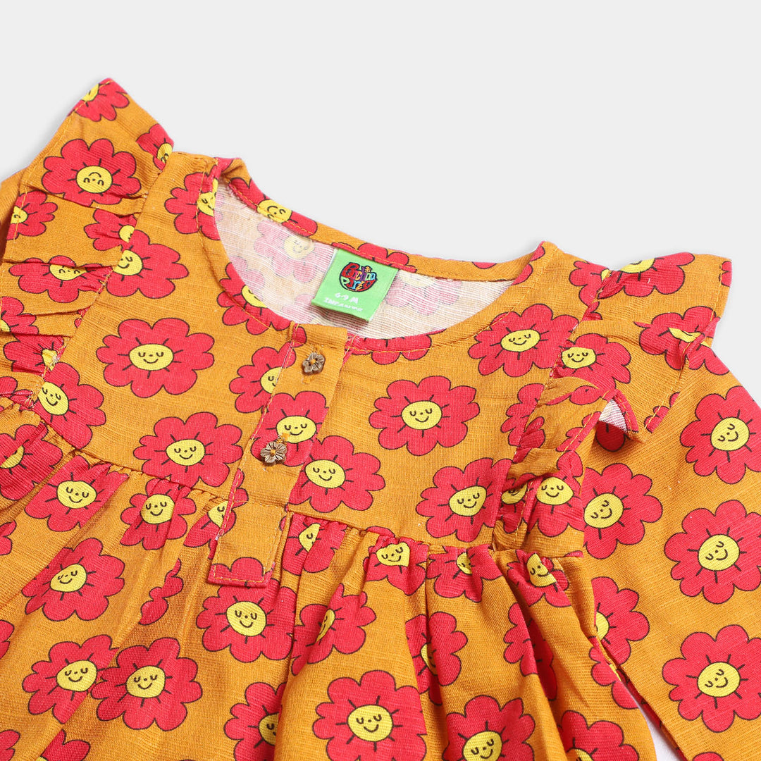 Girls khaddar 2PC Suit Smile Flower-Citrus