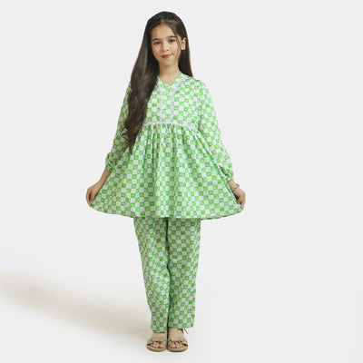 Girls Cotton Independence Co-ord Set Chand Sitara - Green