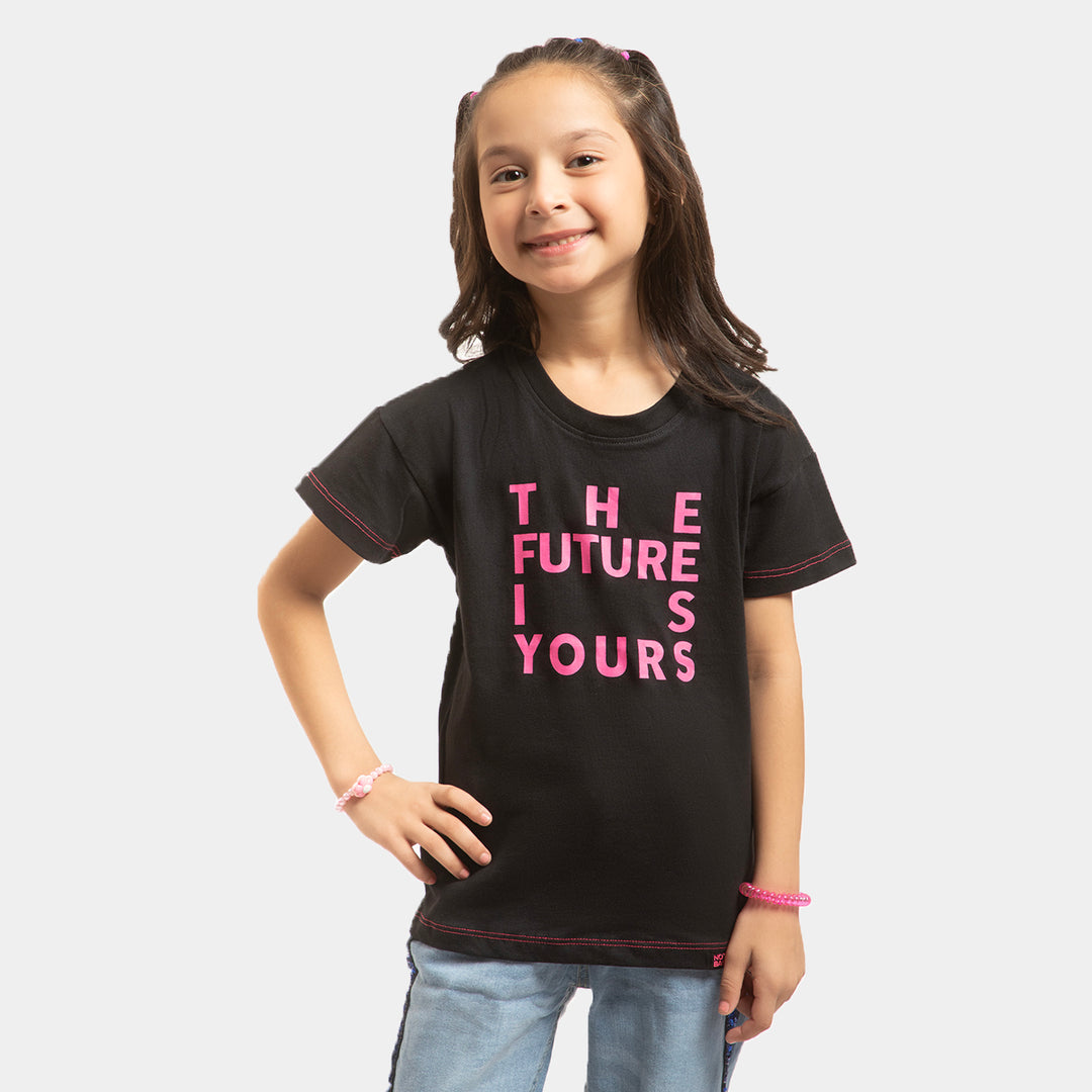Girls Cotton T-Shirt  Imagination - BLACK