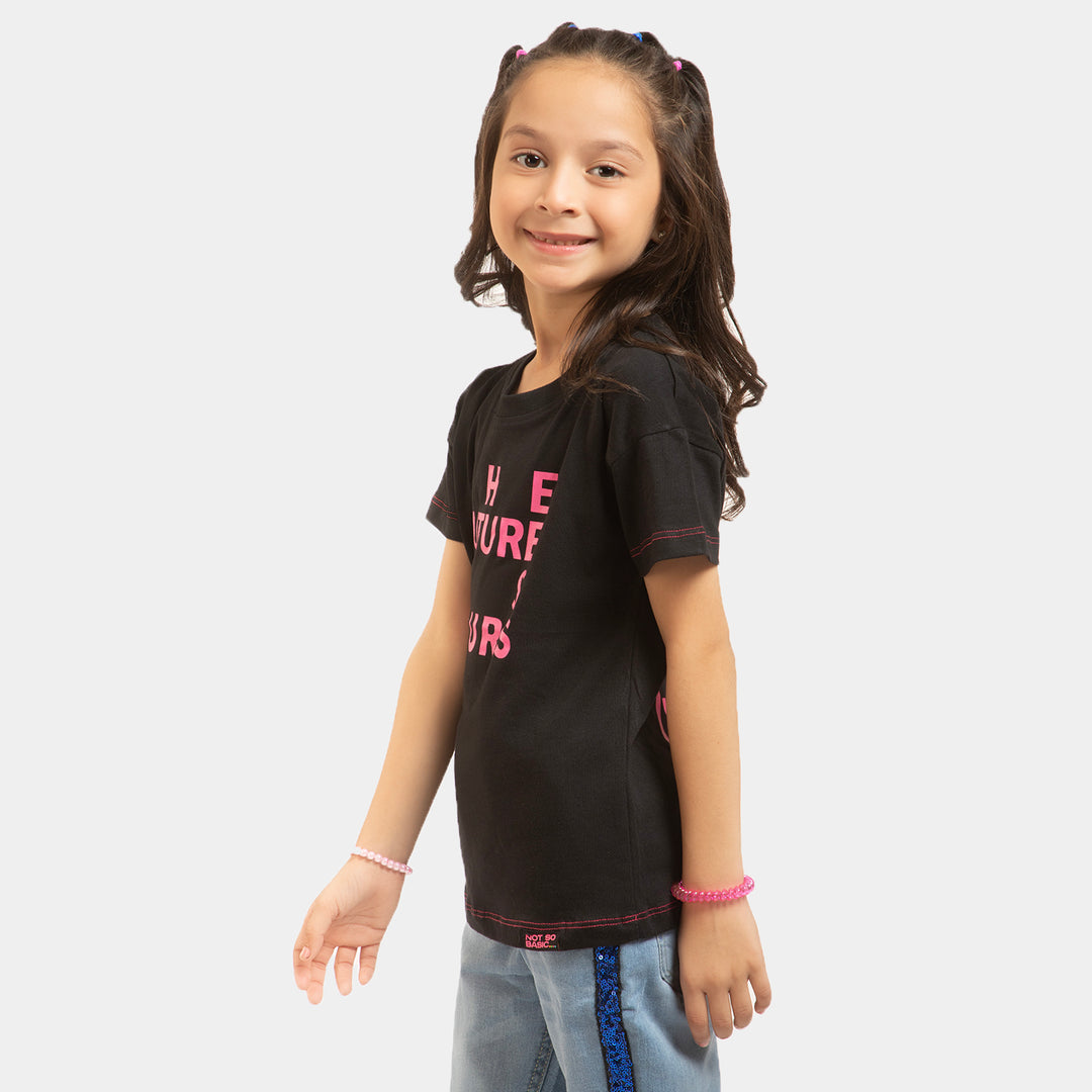 Girls Cotton T-Shirt  Imagination - BLACK