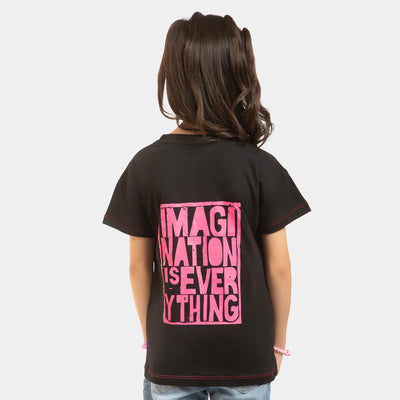 Girls Cotton T-Shirt  Imagination - BLACK