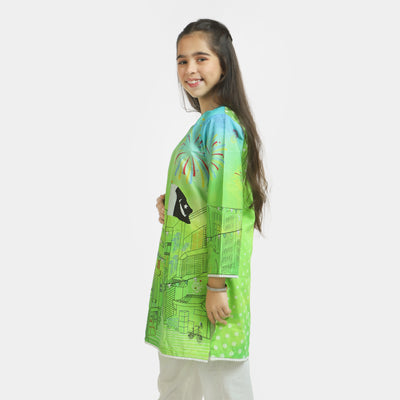 Girls Cotton Independence Kurti Azadi Celebration - Green