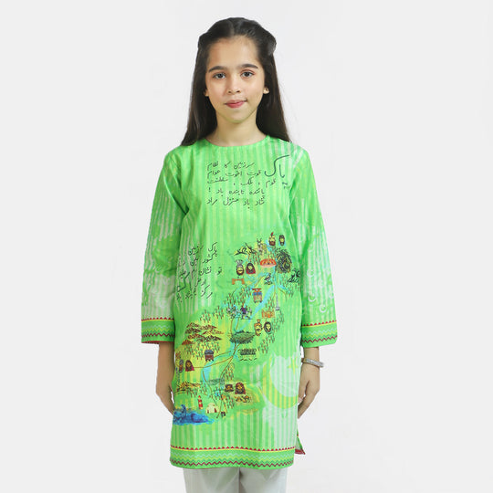 Girls Cotton Independence Day Kurti Green Pakistan - Green