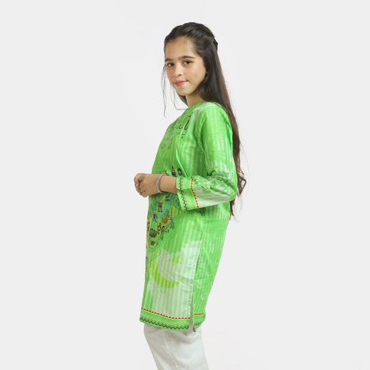 Girls Cotton Independence Day Kurti Green Pakistan - Green