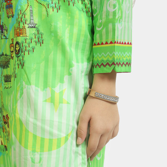 Girls Cotton Independence Day Kurti Green Pakistan - Green