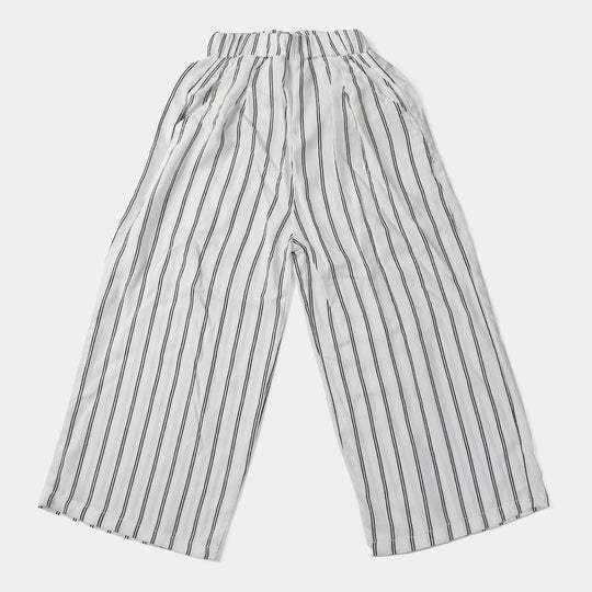 Girls Cotton Pant Stripes-White