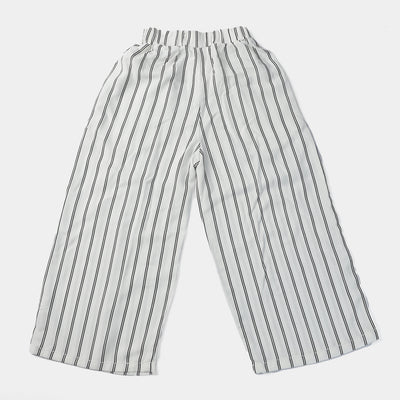 Girls Cotton Pant Stripes-White