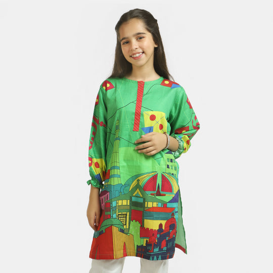 Girls Cotton Independence Kurti Funky Monuments - Green