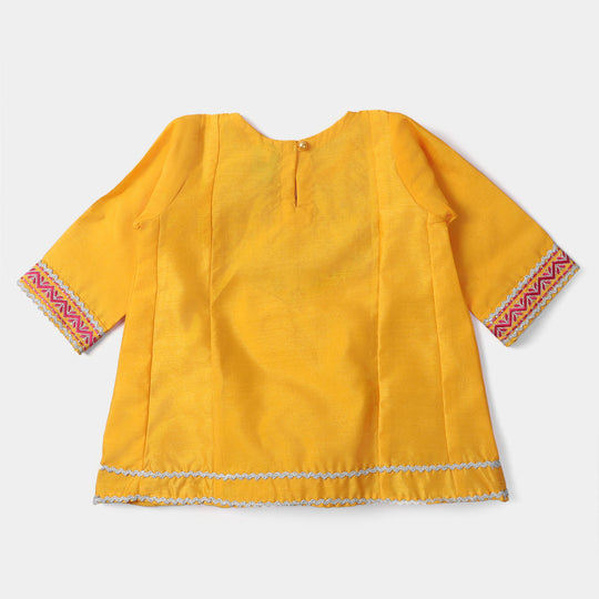 Infant Girls Poly Satin 3 PCs Suit Shine-Corn | Yellow