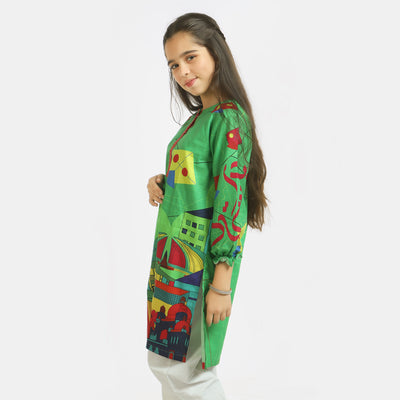 Girls Cotton Independence Kurti Funky Monuments - Green