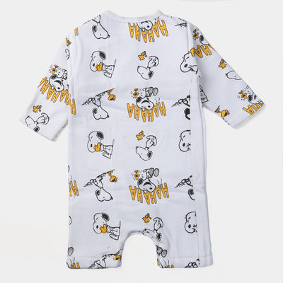 Infant Boys Knitted Rompers Snoopy-White-Cotton