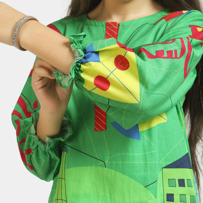 Girls Cotton Independence Kurti Funky Monuments - Green