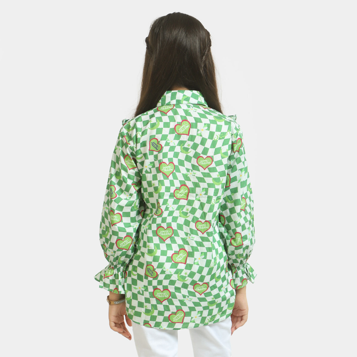 Girls Cotton independence Top Illusion - Green