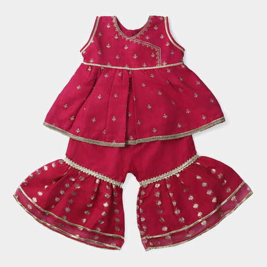 Infant Girls Raw Silk 2 PCs Sparkle-Hot Pink