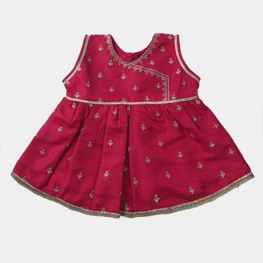 Infant Girls Raw Silk 2 PCs Sparkle-Hot Pink