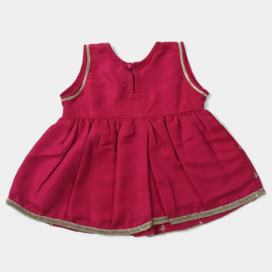 Infant Girls Raw Silk 2 PCs Sparkle-Hot Pink
