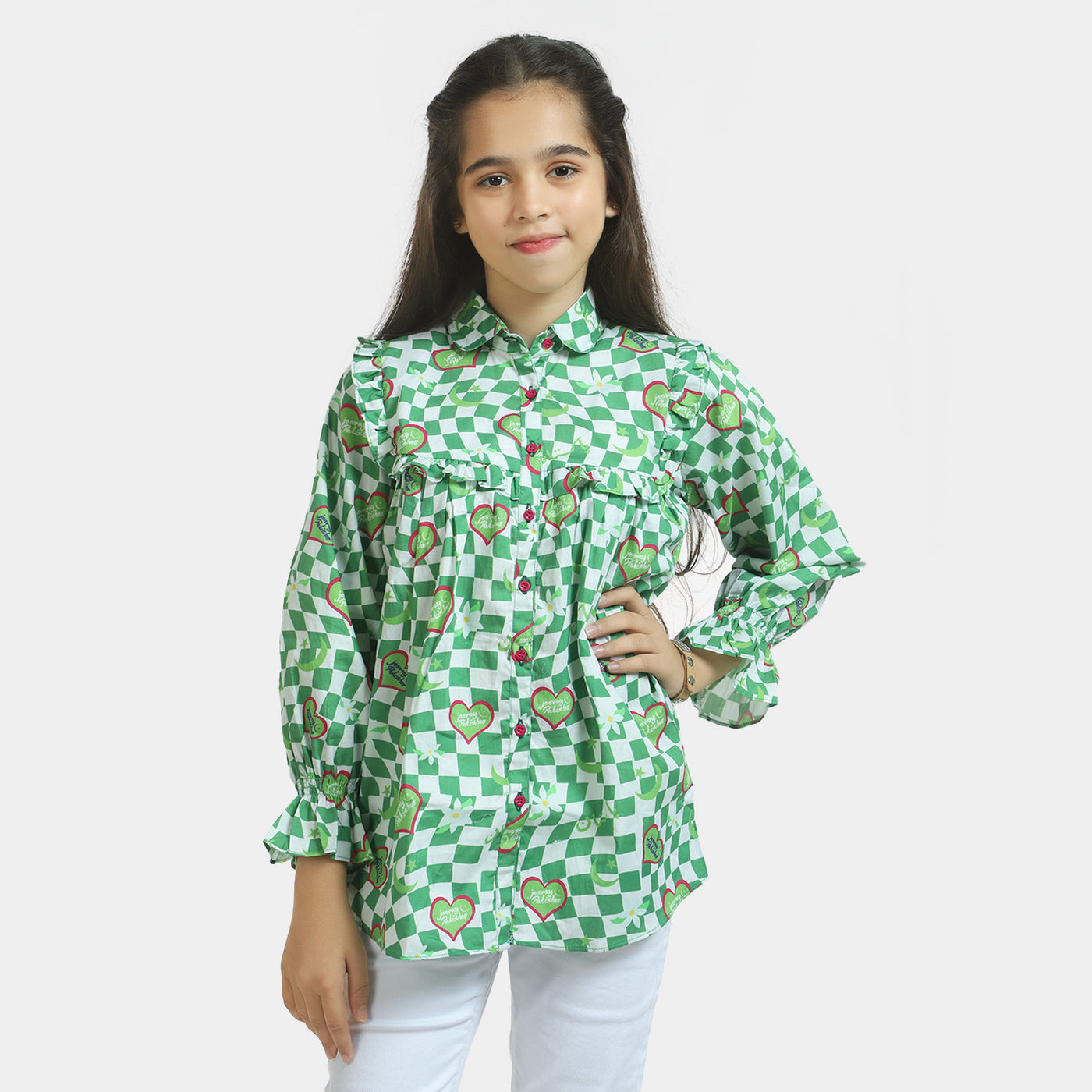 Girls Cotton independence Top Illusion - Green