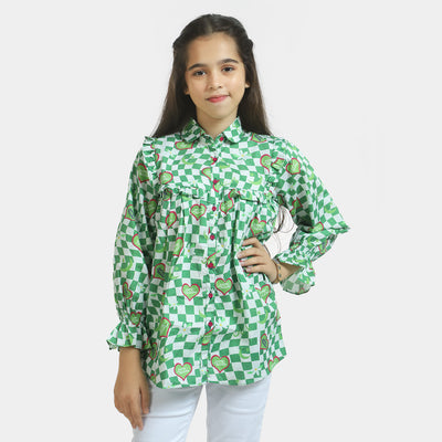 Girls Cotton independence Top Illusion - Green