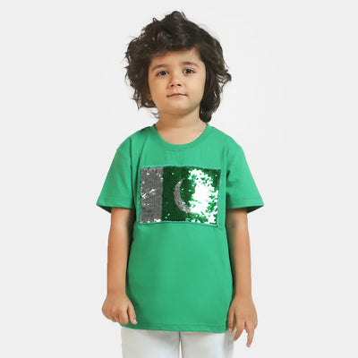 Unisex T-Shirt H/S Applique Flag -Fern Green