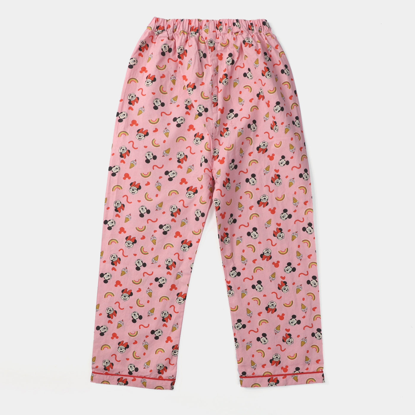 Girls Cotton Woven Night Suit -Pink