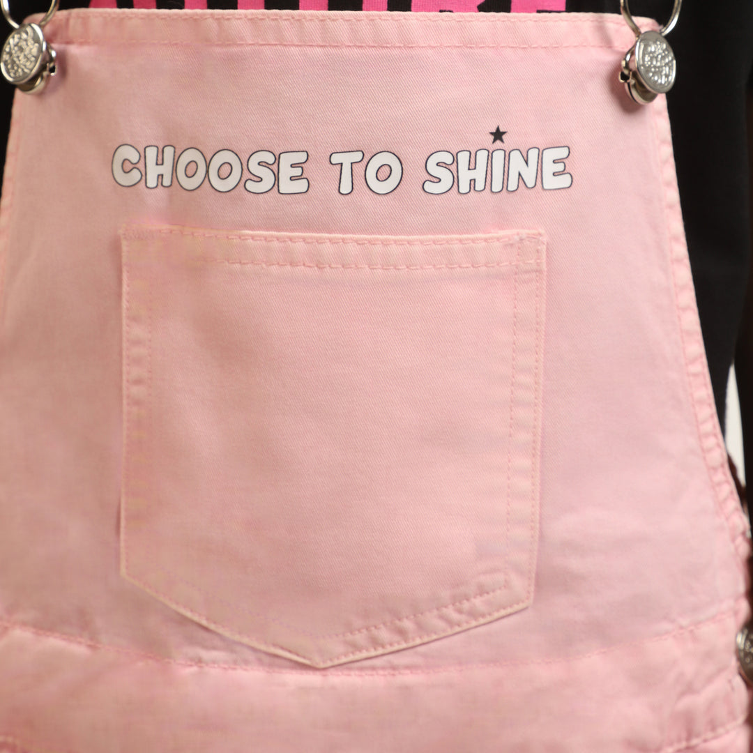 Girls Denim Over All Shine - Pink