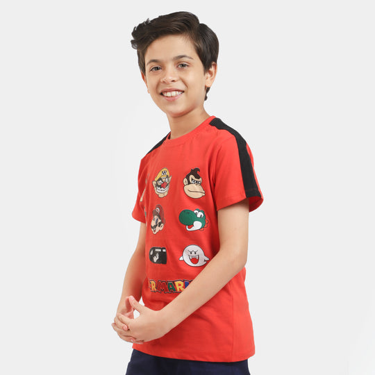 Boys Cotton T-Shirt Super Faces- Poppy Red