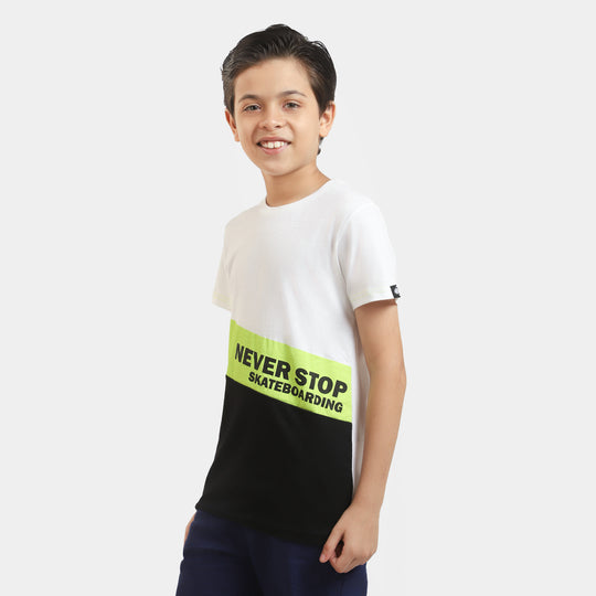 Boys Cotton T-Shirt Never Stop - White