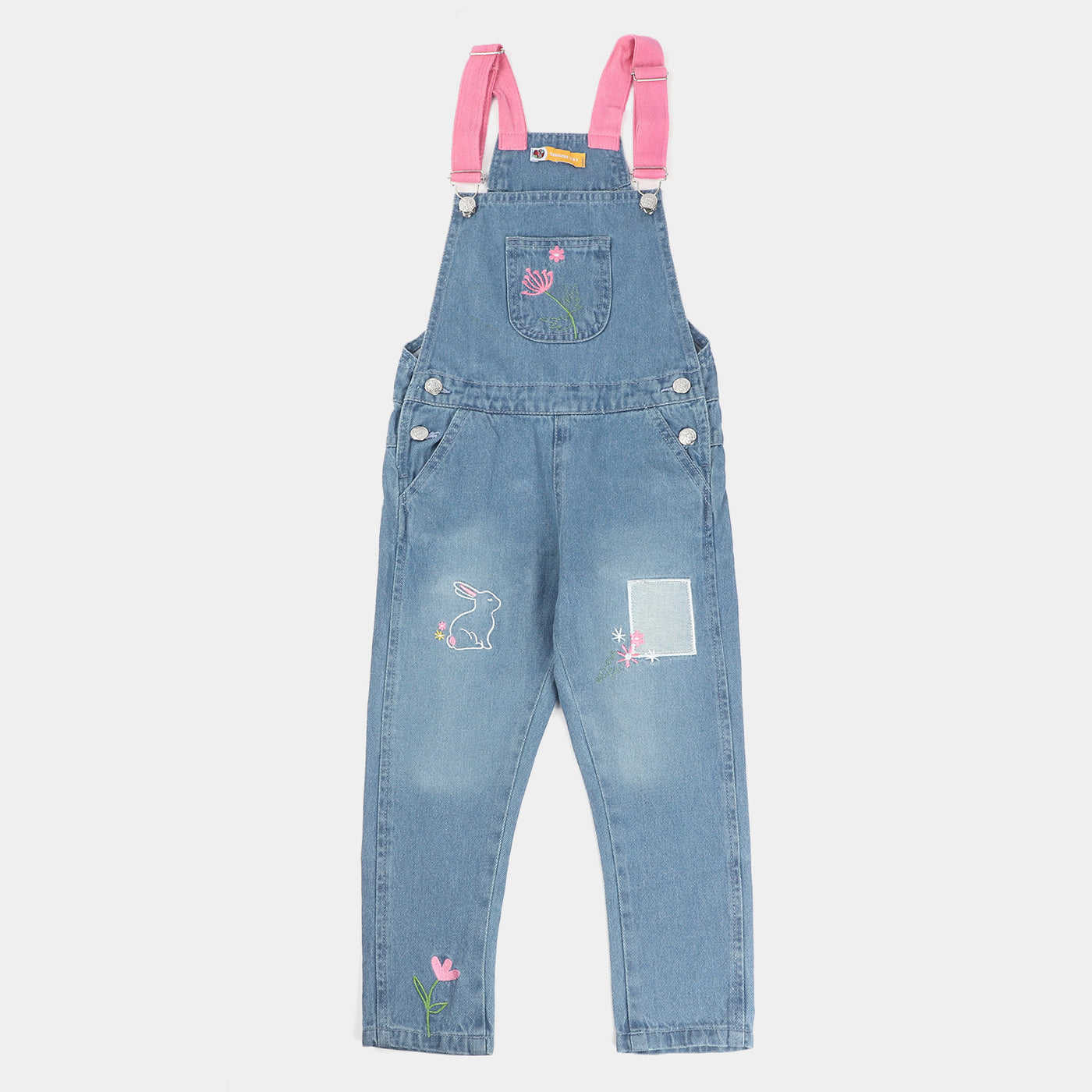 Girls Denim OverAll Rabbit-Mid Blue