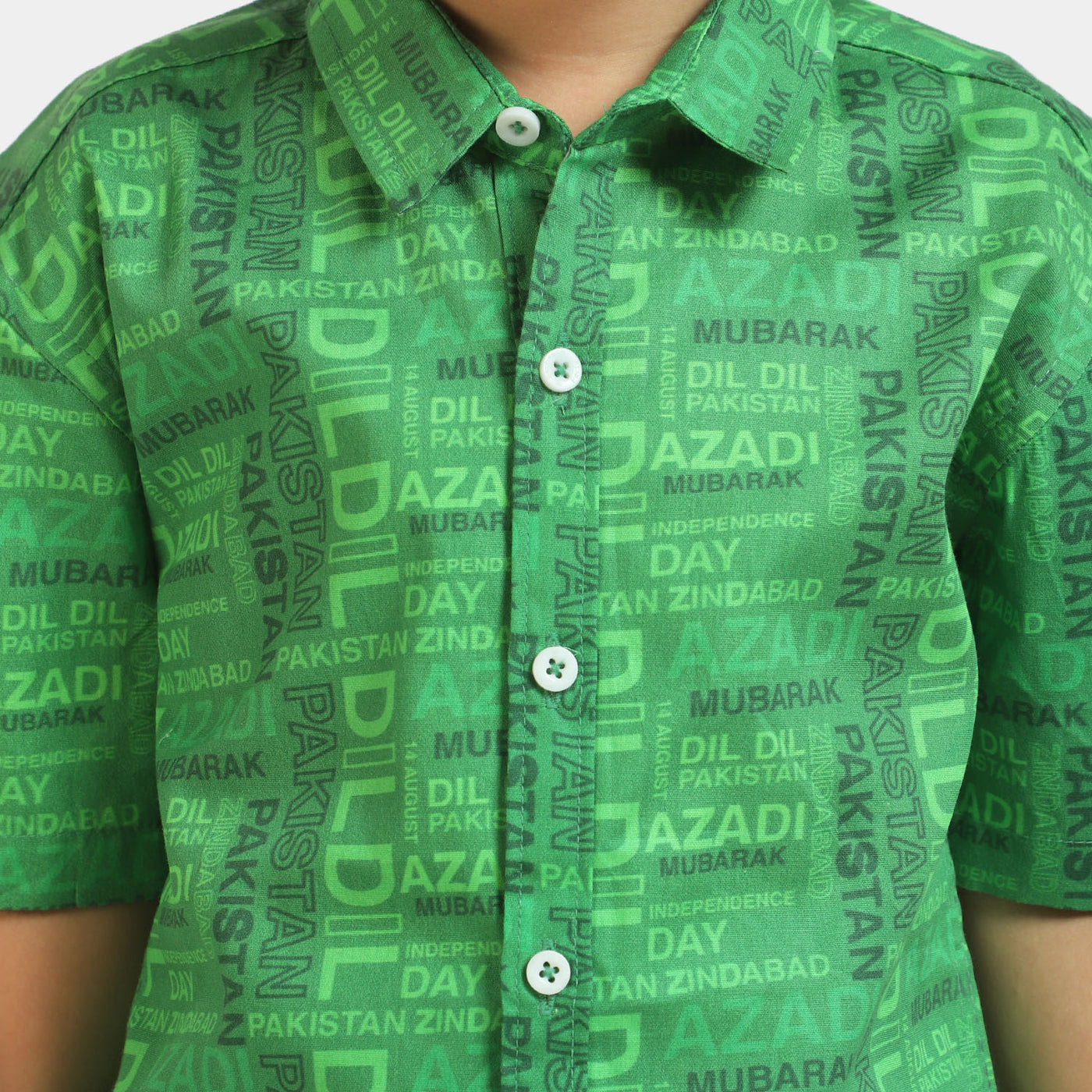 Boys Cotton Independence Casual Shirt Azadi Shirt - Green