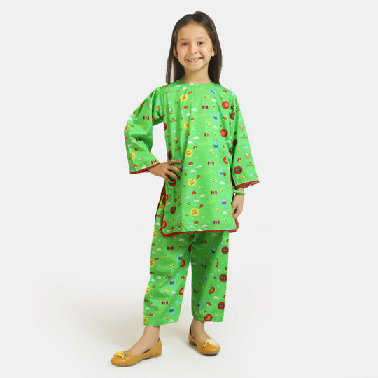 Girls Cotton Independence Co-ord Set Hamari Sawari - Green