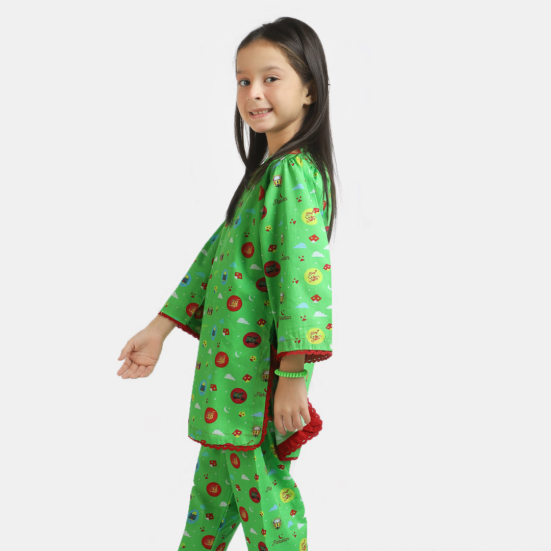 Girls Cotton Independence Co-ord Set Hamari Sawari - Green