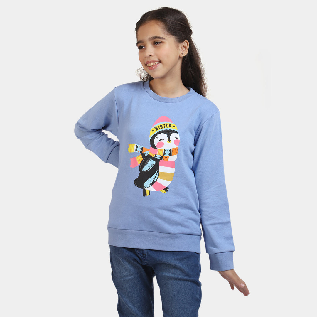 Girls Fleece Sweatshirt Penguin-Blue