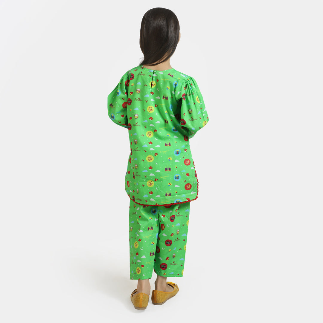 Girls Cotton Independence Co-ord Set Hamari Sawari - Green