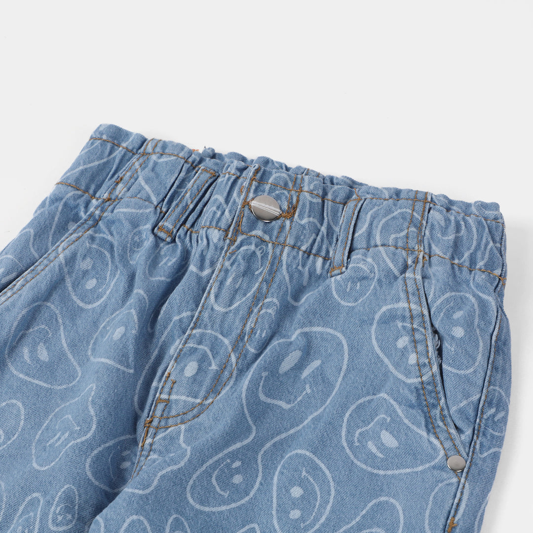 Girls Denim Pant Smiley-Mid Blue