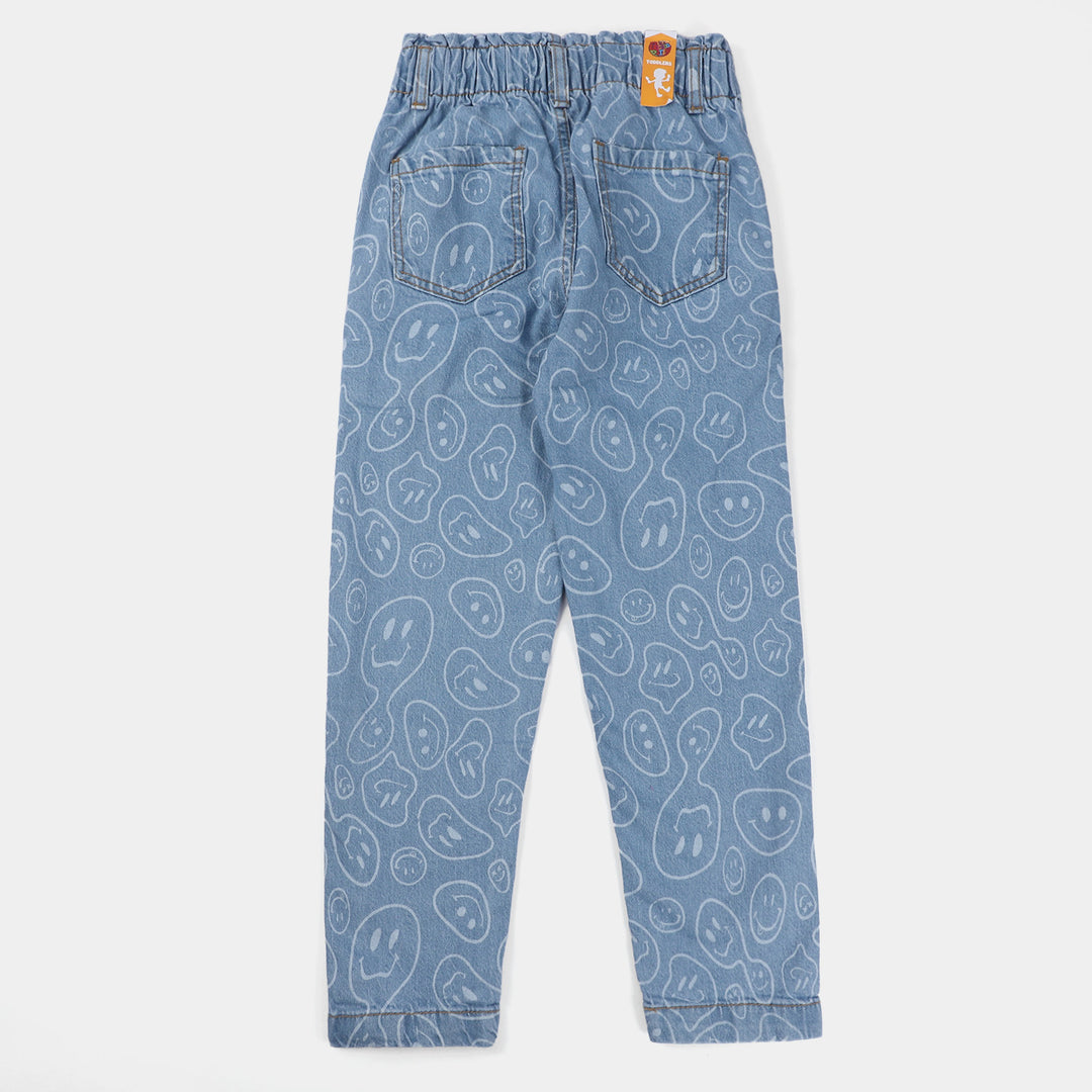 Girls Denim Pant Smiley-Mid Blue